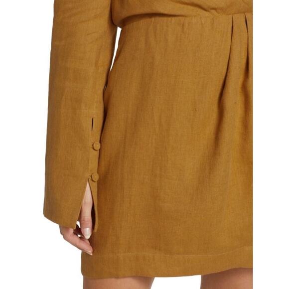 Nanushka Esma Linen Mini Dress Size XS Camel Long Sleeve Quiet Luxury Neutral - Picture 6 of 13
